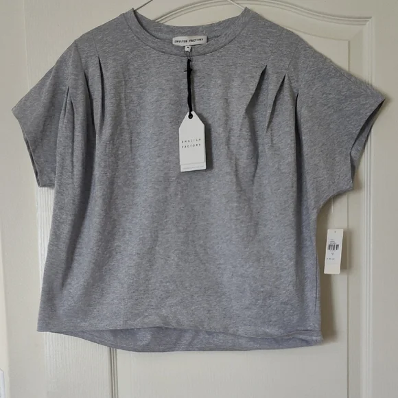 Anthropology ,English Factory Light Gray Box Neck T-Shirt size M - Picture 2 of 9